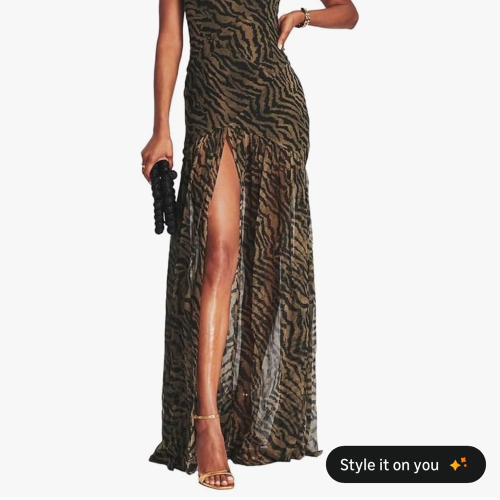 Brown and Black Animal Print Strapless Maxi Dress - Picture 2 of 3